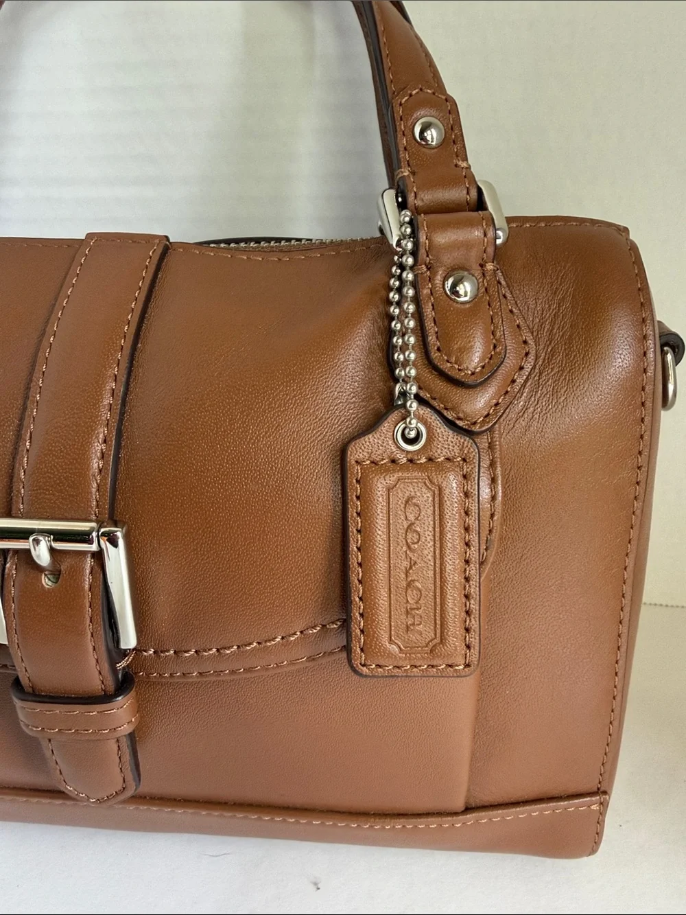 COACH Brown Leather Satchel Bag with Silver Buckle